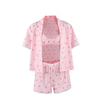 Women's Bow Print Lace Three-Piece Pajama Set