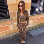 Women's Leopard Print Top & Trousers Set