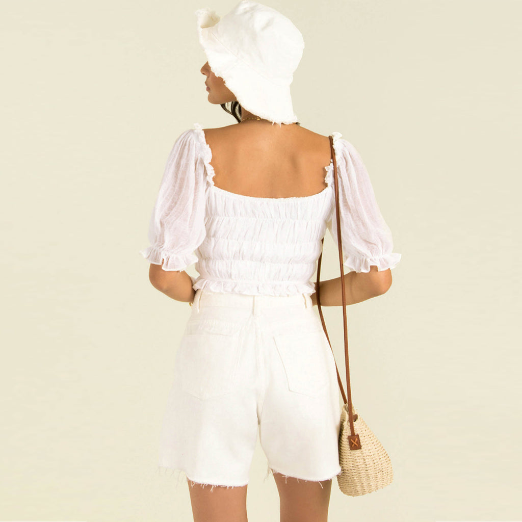Women's Pleated Ruffle Chiffon Crop Top