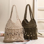 Women's Beaded Tassel Woven Straw Bag