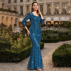Women's Sequin Round Neck Shirt with Half Sleeve Back Zip Lined Dress