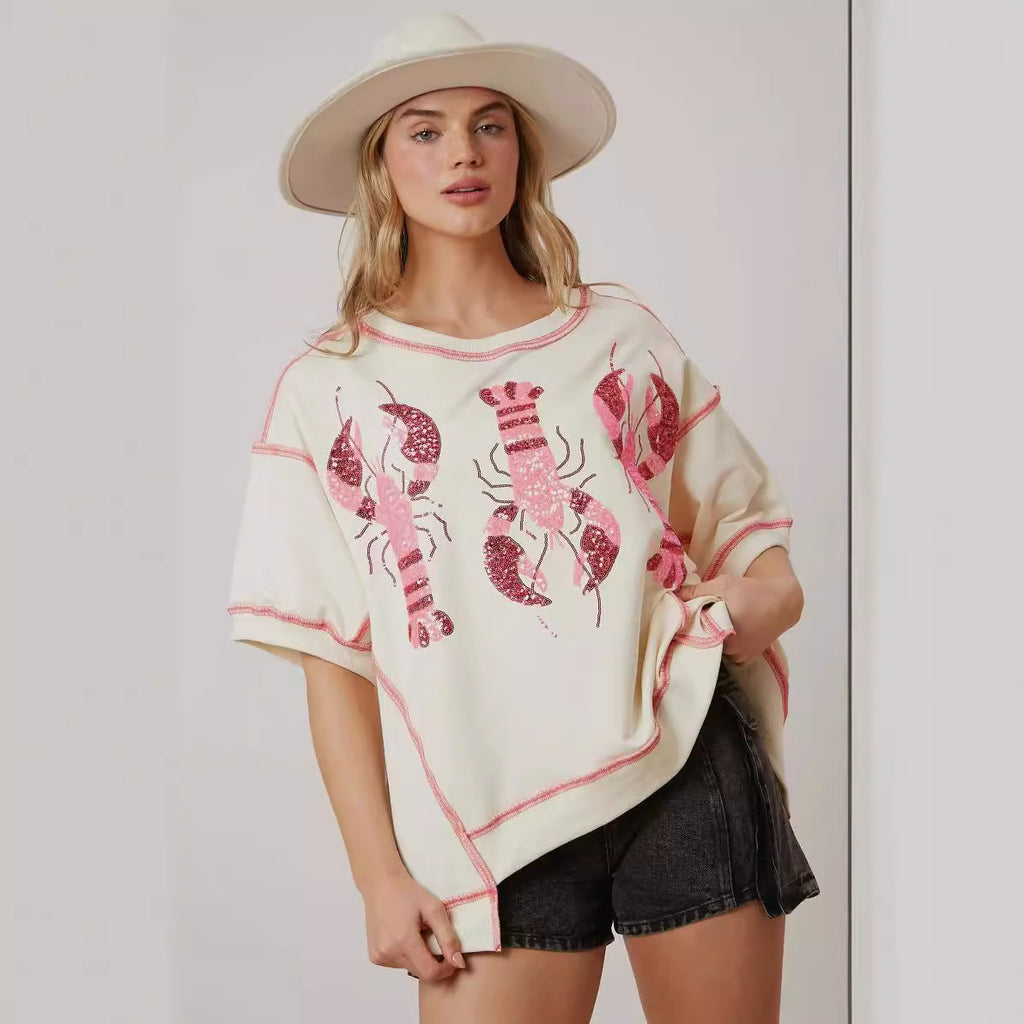 Women's Sequin Lobster Graphic T-Shirt