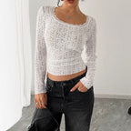 Lace U-Neck Long Sleeve Slim Fit Top