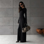 Asymmetric Slit Long Sleeve Maxi Dress
