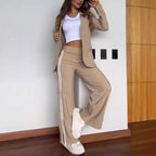 Women's Autumn Winter Women's Casual Polo Collar Suit Wide Leg Pants