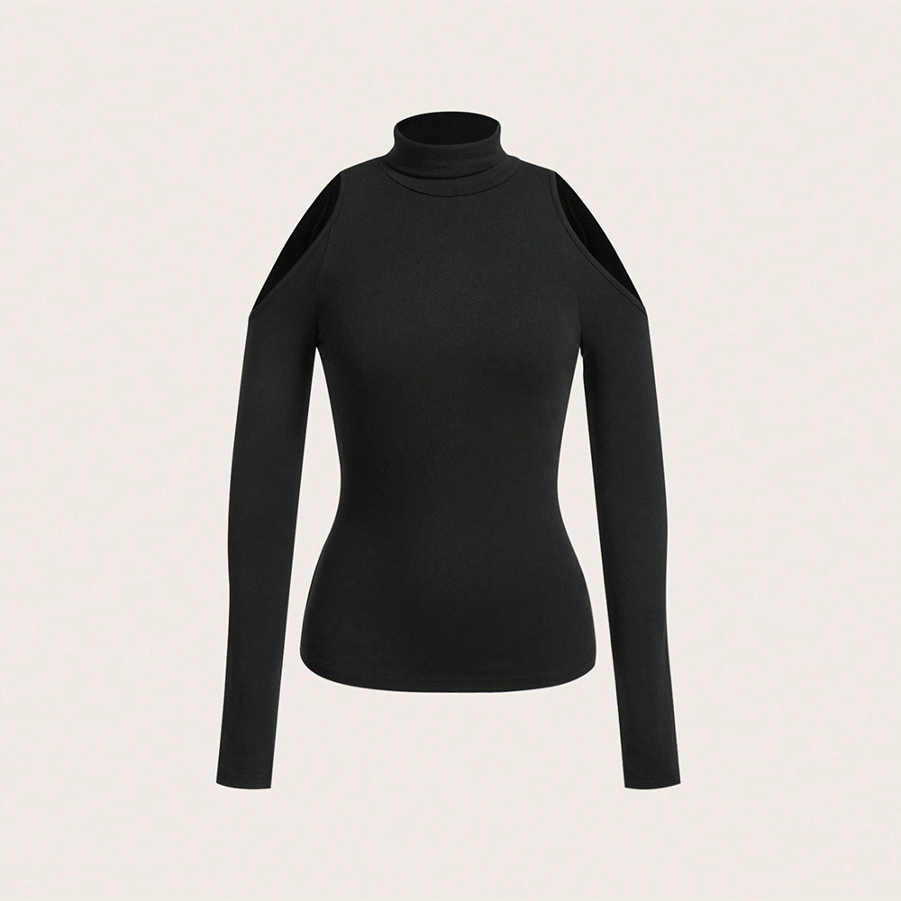 Women’s Black Cutout Mock Neck Long Sleeve Top