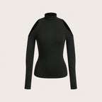 Women’s Black Cutout Mock Neck Long Sleeve Top
