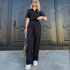 Women's Short Summer Cropped Short Sleeve Top Trousers Two Piece Set