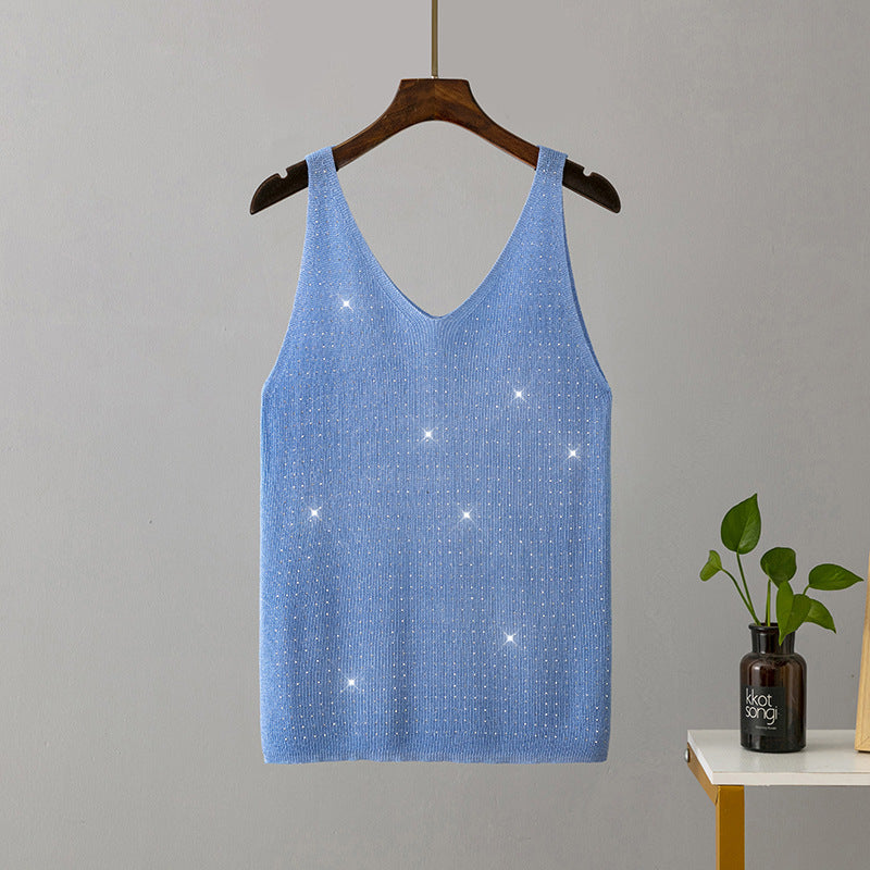 Women’s Rhinestone Diamond V Neck Knit Camisole