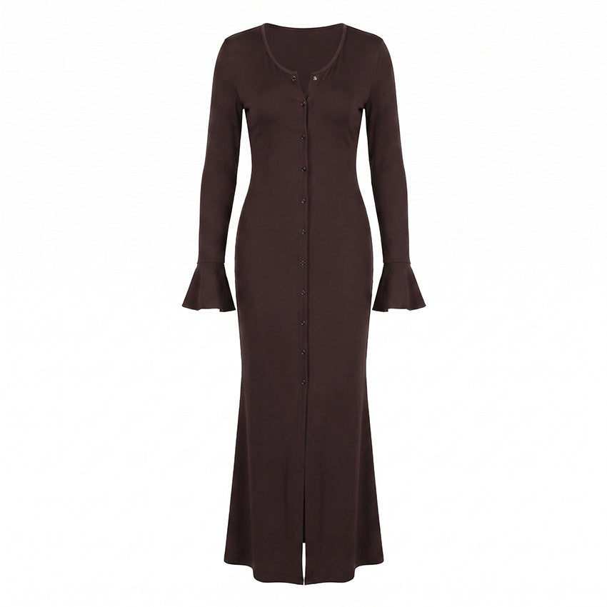 Women's Knitted Button-Front Bell-Sleeve Dress
