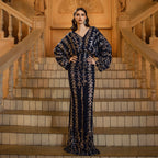Women's Blue Sequin V-Neck Fishtail Evening Dress