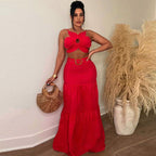 Women's Solid Color Special-Shaped Strap Coordinated Two-Piece Set