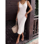 Sleeveless V Neck Solid Color Hollow Out Cutout Dress