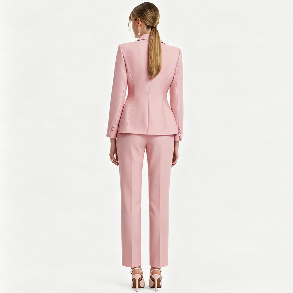 Women's Floral Embroidered Blazer and Trousers Two-Piece Set