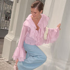 Women's French Ruffle Collar Bell Sleeve Blouse