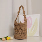 Women's Crochet Floral Straw Bucket Bag