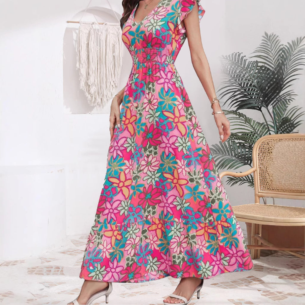 Floral Printed Flutter-Sleeve Dress