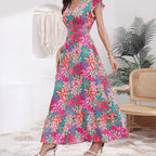 Floral Printed Flutter-Sleeve Dress