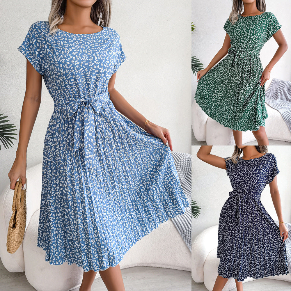 Floral Pleated Swing Dress
