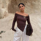 Arrival Slim Fit Slimming Solid Color T shirt Sexy off the