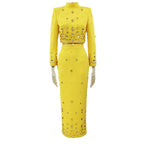 Women's Rhinestone Beaded Top And Skirt Two-Piece Set