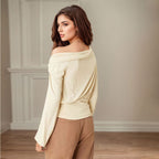 Women's Autumn Winter Long Sleeve Office Date Wear Match Niche Design Pleated Waist Tight One Shoulder Short Length Top For Women