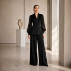 Women's Black Rhinestone Top & Wide-Leg Pants Set