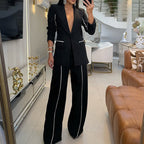 Women's Clothes Blazer Straight Leg Trousers Casual Set