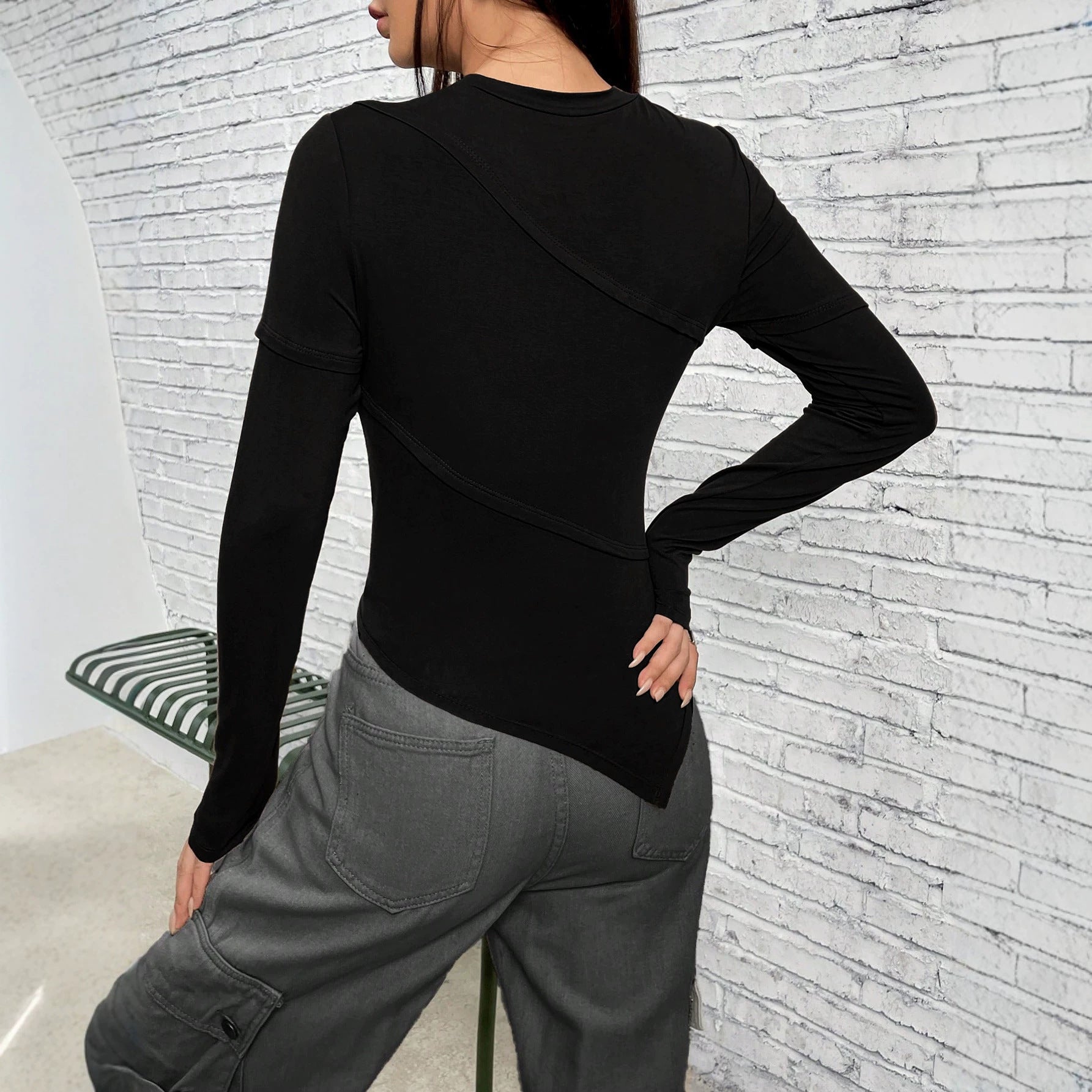 Women's Asymmetric Hem Long-Sleeve Top