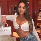 Women's Cutout Ring Detail V-Neck Crop Top