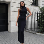High-Neck Sleeveless Knit Bodycon Maxi Dress