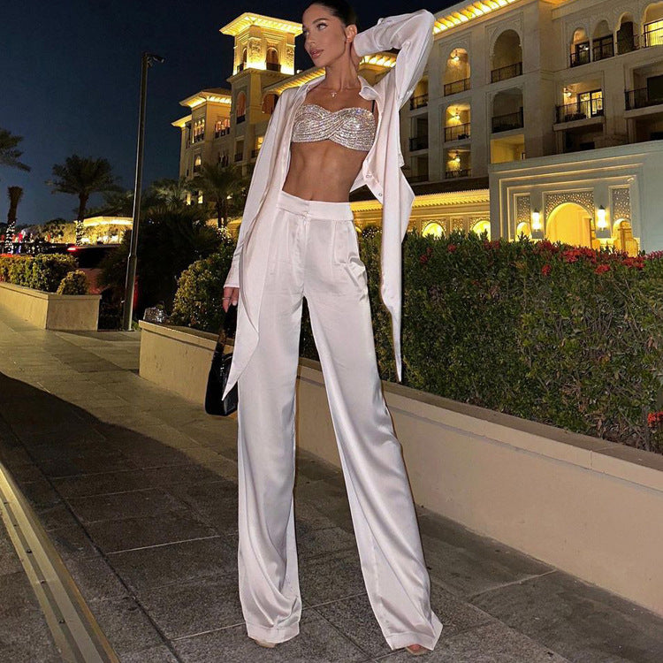 Collared Shirt & Wide-Leg Pants Set