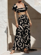 Puff-Sleeve Top & Split Skirt Set