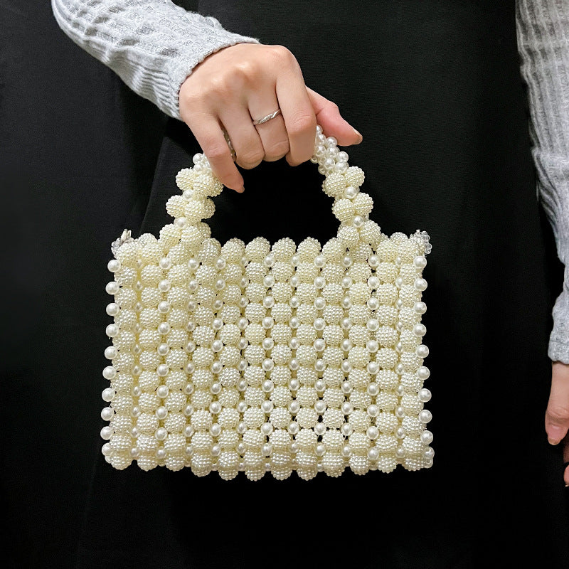 Women's Beaded Woven Pearl Handbag