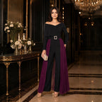 Women's Belted Color-Block Rhinestone Jumpsuit