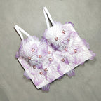 Women’s Floral Embroidered Sequin Sweetheart Crop Top
