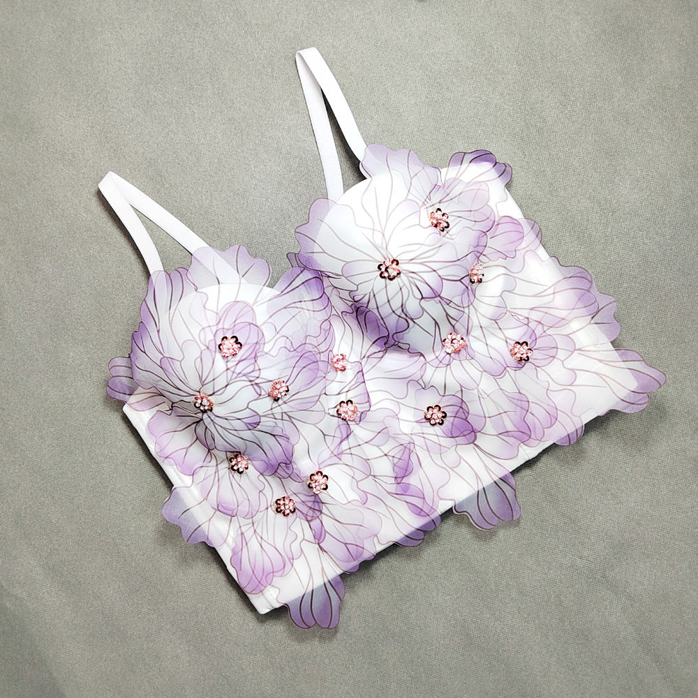 Women’s Floral Embroidered Sequin Sweetheart Crop Top