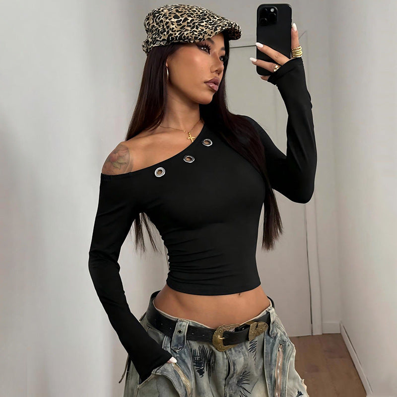 Women's Asymmetric One-Shoulder Long Sleeve Top