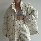 White Floral Cotton-Padded Jacket