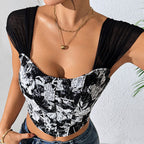 Women's Printed Ultra Short Cropped Summer Vest Sexy Floral Top Off Shoulder Spaghetti Straps Tube Top