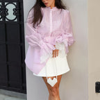 Women's French Gentle Tencel Long Sleeve Waist Tight Puff Sleeve Top Women Blouse For Commuting
