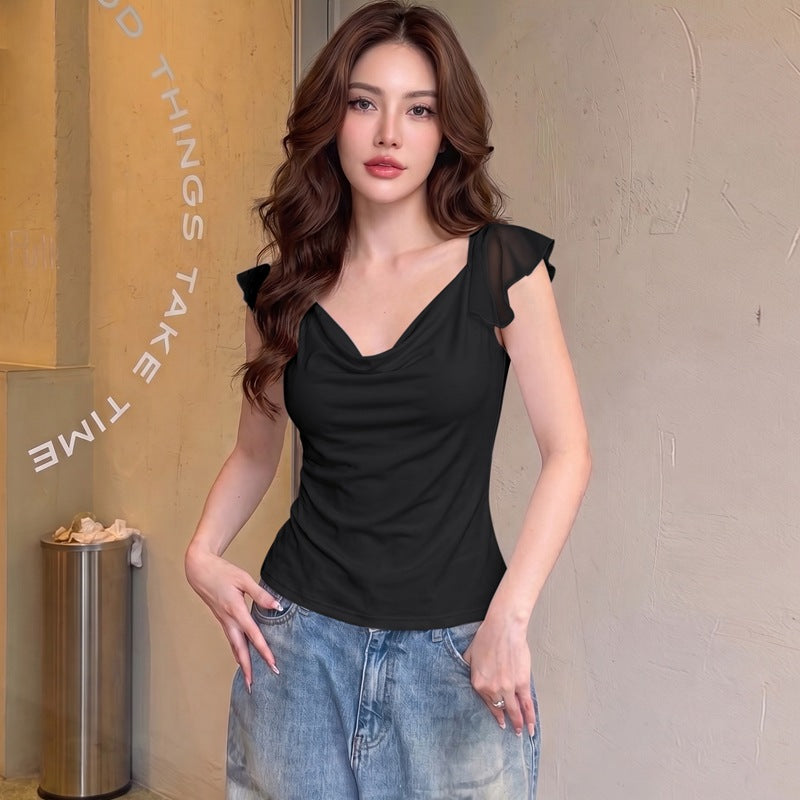 Women Summer Sexy Chiffon Backless Short Sleeve Waist