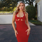 Women's Retro French Black Dress Halter Cut Out Advanced Sexy Inner Wear Spring Bandage One Piece Dress