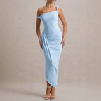 Asymmetric Ruched One-Shoulder Maxi Dress