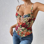 's Retro Floral Camisole French Vest Slim Corset Bandeau Boning