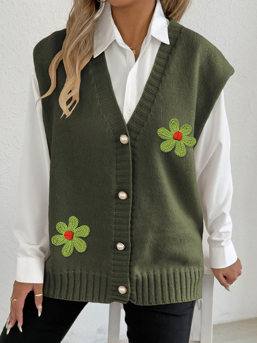 Army Green 2 Green Wool Flowers