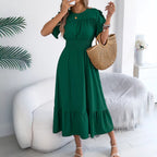 Women's Smocked-Waist Short-Sleeve Maxi Dress