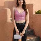 Women's Women’s Rhinestone Chain Fringe Crop Top