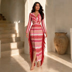 Women's Pink Striped Knit Tassel Dress