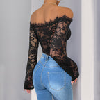 Off Neck Long Sleeve Black Jumpsuit